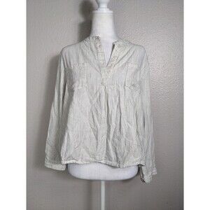 Mod Ref Blue & White Stripe Buttons Tunic shirt Top Size Small Petite Cotton N33